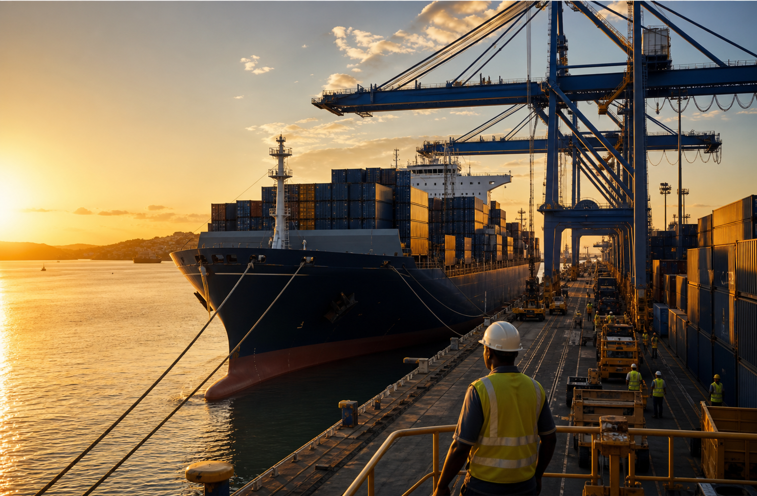 Cargo vessel at a modern West African port